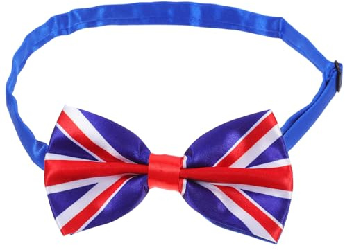 Didiseaon Uk Flag Bowtie Union Jack Flag Bow Tie British Bowtie United Kingdom Neckwear Adjustable Silky Satin Bow 70th II Party Supplies, As Shown, Medium