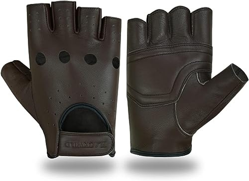 BLACKWILD Fingerlose Handschuhe | Ohne Finger Leder Motorradhandschuhe Herren und Damen| Fingerlos Fahrradhandschuhe,Gym Fitness Handschuhe auch für MTB und Taktische (Braun, S)