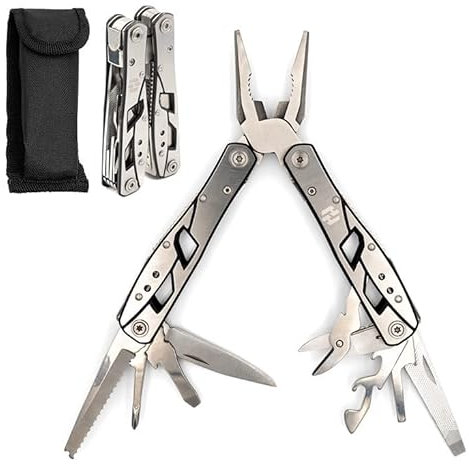 Hayvenhurst Multitool Zange, 12 in 1 Edelstahl Tasche Multitool mit langlebiger Hülle für Camping, Survival Ausrüstung, Sicherheitsverriegelung, Campingzubehör mit Schneider, Flaschenöffner,