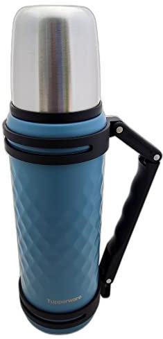 Tupperware Outdoor Thermosflasche 1,2 L Hot & Go Jumbo-Isolierflasche Exclusiv ThermoTup Thermoskanne Kanne Thermo Thermowächter Elegance blau grau Edelstahl