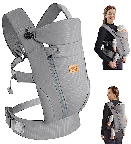vrbabies Babytrage für Neugeborene ab Geburt,Upgrade Weich Ice Silk Babytrage mit Verstellbarer Gürtel und 3 Tragepositionen,Leicht und Atmungsaktiv-4-15kg(Dunkelgrau - mit Gürtel)