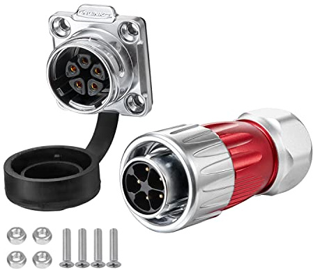 CNLINKO DH-20 Industrieller Wasserdichter Steckverbinder IP67, 5 Polig | Rundsteckverbinder, Metall, Luftfahrtstecker, Polig Mit Schutzvorrichtungen, Aviation-Anschluss, M20 Flanschbuchse