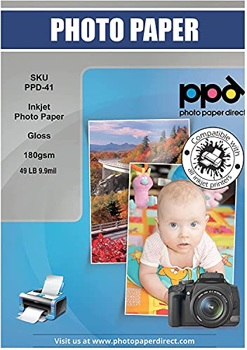 PPD Inkjet - A3 x 50 Hojas de Papel Fotográfico Brillante 180 g/m² - Calidad Profesional para Uso Diario - Secado Instantáneo - Para Impresión de Inyección de Tinta - PPD-41-50