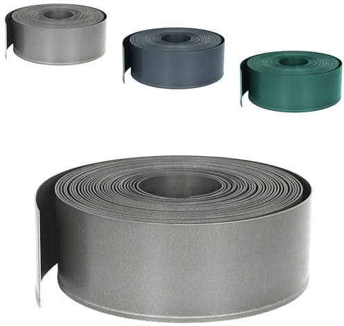 JOIEYOU Rasenkante Kunststoff Beeteinfassung Mähkante Rolle aus Plastik Flexible Wurzelsperre Biegbar in Jede Form 20m Beetumrandung 12cm Höhe Lawn Edging für Garten Hof (Grau)