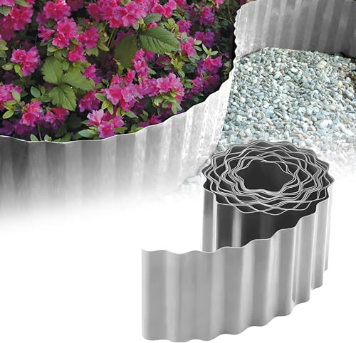 GARDENIX Bordure de Lit en Ondulé Bordure de Parterre de Fleurs Bordure de Lit en Plastique Longueur 9 m, Hauteur 25 cm, Gris Clair