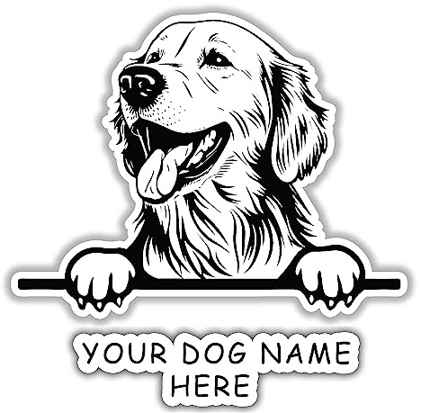 Customize Pet Sticker Decal with Your Dog Name | Custom Drawn Pet Decals for Your Car, Truck, SUV, Window, Laptop, Water Bottles, Phones and Wall 5 Inch (Golden Retriever)