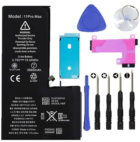 Batt - Kit de remplacement de batterie pour iPhone 11 Pro Max comprenant un autocollant étanche, un tournevis, une ventouse, un outil de levier – Réparation de smartphone, réparation de batterie,