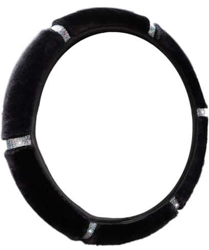 Glitzer Lenkradabdeckung,Universal Bling Strass Auto Lenkradhülle Plüsch Winter Warme Lenkrad Abdeckung Anti Rutsch Lenkradbezüge Autozubehör Innenraum für Lenkrad mit Durchmesser 37–38cm,Schwarz
