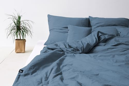 HOP DESIGN Bettwäsche 135x200 Baumwolle Bettwäsche-Sets, Bettbezug 135x200 Graublau - Bettbezüge Sommerbettwäsche, Duvet Cover mit 1 Kissen Bezug 100% Baumwolle Ideal für Allergiker