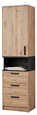 Design Möbel Regal Gustavo Kleiderschrank DREI Schubladen Abschließbarer Schrank Soft-Close-Scharnieren PVC-Kanten Kleiderschrank Holz Kleiderschrank Kinderzimmer Artisan Eiche 52x195x40 cm