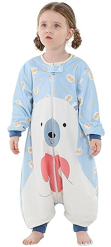 HAHASHOW Baby sovsäck med fötter sovsäck med långa ärmar flicka och pojke sovsäck med ben 1–3 år björn