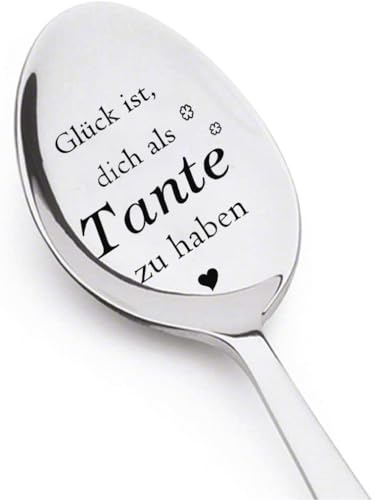 Edelstahl Löffel mit Gravur Glück ist, dich als Tante zu haben, Geburtstags Geschenk für Tante, Kaffee Dessert Löffel Personalisiertes Tante Geschenk