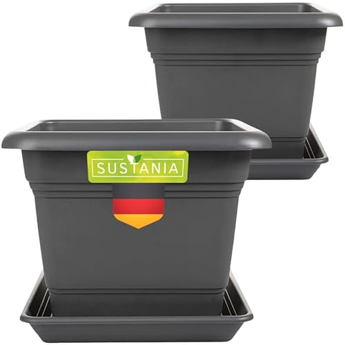 SUSTANIA Pflanzkübel Groß Außen 2er Set - 40x40 Robuster Blumentopf, Großer Blumenkasten, Übertopf Anthrazit, Hoher Pflanzentopf für Garten & Terrasse