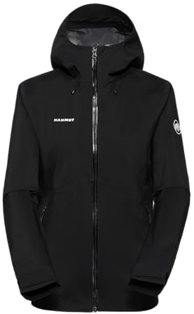 Mammut Outdoor Hardshell Hooded Jacket for Women - Waterproof, Lightweight, Breathable Hiking and Trail Running Jacket, Windproof & Weatherproof, Athletic Fit, Black, Large