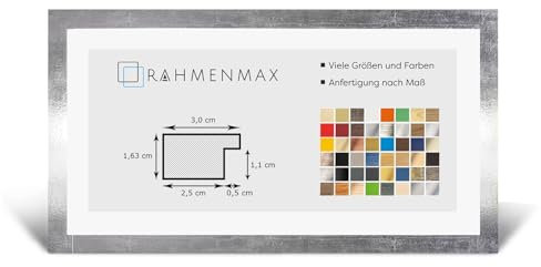 RahmenMax Morena Bilderrahmen Posterrahmen 38x98 cm Farbe Silber Glanz Vintage Verrostet Optik 98x38 cm mit weisser Rückwand und Antireflex Acrylglas