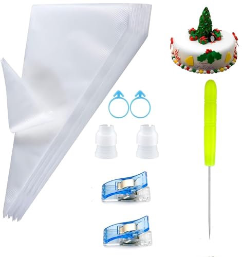 Set di 100 sac à poche usa e getta da 30,5 cm, per accessori da forno, decorazione per torte, cupcake, 2 clip, 1 ago per tracciare e 2 fascette per cavi, 2 ugelli per tubazioni