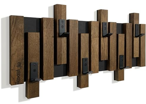 FLEXISTYLE Kleiderhaken Wand Wandgarderobe Flurgarderobe Garderobe Flur Holz Eiche design Lamellen paneele Schwarz modern natur holz Gaderobenpanelle (60cm Braun)