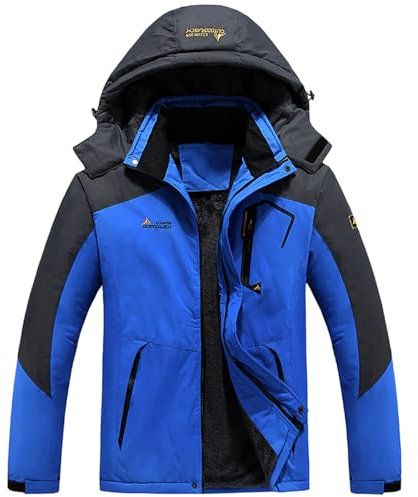 Waterproof Jacket For Men Outdoor Warm Windbreaker Jackets with Detachable Hooded Thickened Inner Fleece Patchwork Raincoat Casual Sports Coats Hiking Climbing Snow Rainwear Plus Size 6XL
