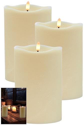 Stephans Möbelbörse 3x LED Echtwachskerze 10x15 cm mit Timer Kerze batteriebetrieben 3D Flackereffekt Echtwachs Adventskranz Kerzen LED Adventskerzen