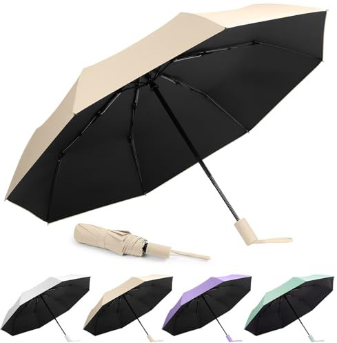 Automatischer Regenschirm mit 8 Rippen, Sturmfest, Winddicht, Tragbar für Männer und Frauen (khaki)