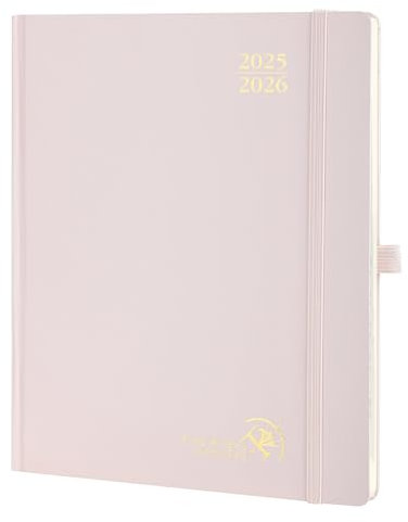 POPRUN Kalender 2025 2026 Buchkalender Hardcover, ca. A4 (26,5 x 21,5 cm), 17-Monate-Terminplaner (Aug.2025-Dez.2026), Wochenplaner 1 Woche 2 Seite mit Zertifiziertem Papier - Hellrosa
