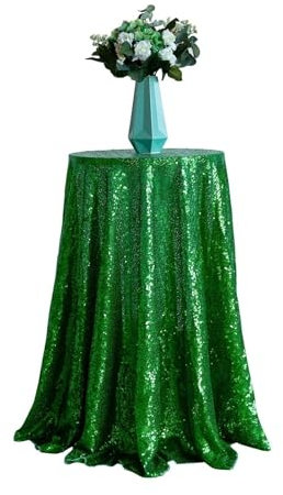 Tischdecke Abwaschbar 275CM, Polyester Tischdecke Abwaschbar Volltonfarbene Pailletten Grasgrün Tischdecke Abwaschbar Rund