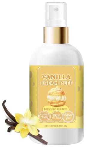 Bruma de leche corporal Vanilla Cream Puff, Bruma de leche corporal Vanilla Creampuff, Bruma de perfume corporal y capilar Vanilla Cream Puff, Bruma corporal y capilar para mujer (A)