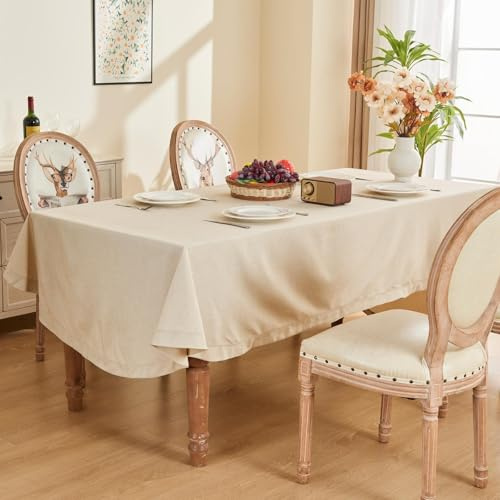 SANLEHAUSE Ovale Tischdecke 155 x 350 cm, Beige Tischdecke Leinen, Hochwertige Textur, Große Tischdecke Hohles Design, Handgestanzt, für Küche, Büro, Tischdekoration