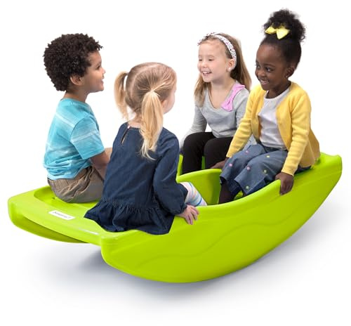 Simplay3 Two Sided Rock and Roll Teeter Totter Seesaw and Climbing Bridge, Fits up to Four Children and Kids for Rocking and Climbing - Indoor/Outdoor, Made in USA (Lime Green)