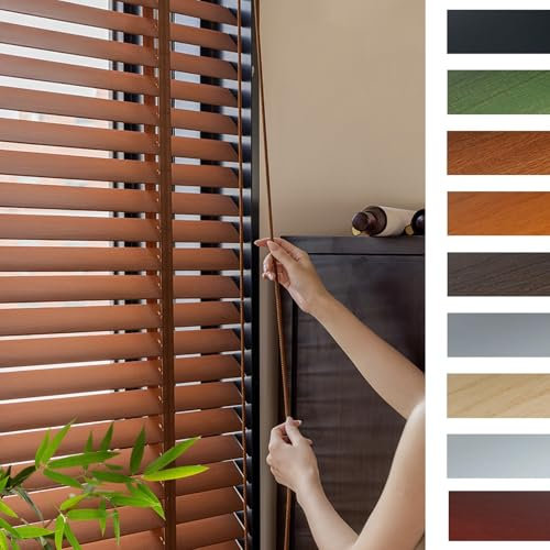 Jalousie Holzjalousie Jalousien Verdunkelung 50mm Lamellen, Sichtschutz Vorhänge 30/60/80/100/120/160cm, Wärmedämmung Jalousette, Massivholz Jalousetten Für Innen Sonnenschutz(Dunkelbraun)