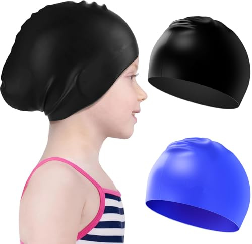JOOTUEPO Bonnets de Bain Élastique, 2 Pièces Bonnet de Natation en Silicone, Bonnet de Bain Piscine, Enfants Adulte Bonnet de Bain, Confortable Bonnet de Piscine Souple pour Enfant Femme Homme