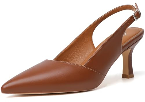 Mostrin Brown Kitten Heels for Women Slingback Pointed Closed Toe Heels Women's Pumps Shoes for Wedding, Party, Commuting Size 8