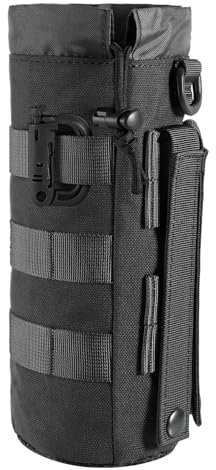 Guyode Molle Botella de Agua Deportiva Portabotellas Portátil Soportes Tácticos para Botellas con Cordón Superior y Malla Inferior, Portabotellas de Agua Molle para Senderismo Caza Camping (Negro)