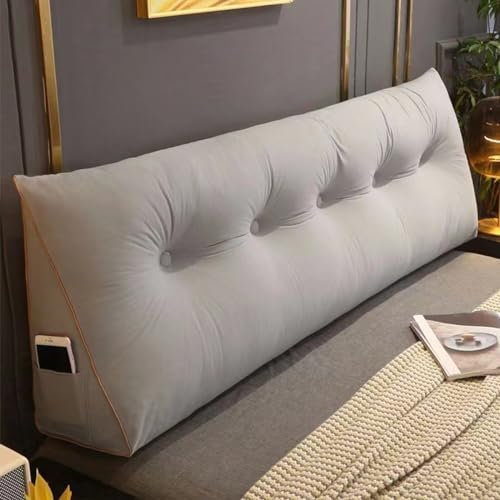 Dreieckiges Lesekissen, stützendes Rückenkissen für Sofa und Bett, 140 cm, Lenden- und Nackenstütze gemütlich, hellgrau, dekoratives Kissen für Komfort und Entspannung
