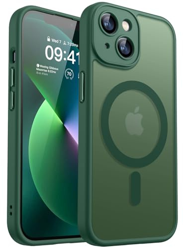 CANSHN für iPhone 13 Mini Hülle mit Kameraschutz, Dunkelgrün