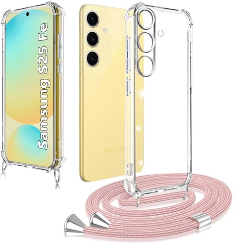 XCYYOO Cover con Cordino Compatibile con Samsung Galaxy S25 FE Custodia Catena Cellulare Girocollo Tracolla,Collana Laccio Telefono Necklace Cordoncino Practical Trasparente Silicone Antiurto Cover