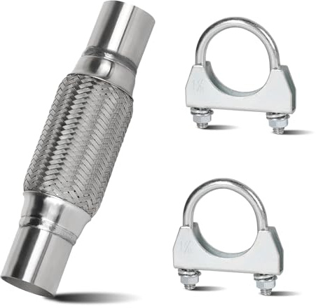 EFUTURETIME Tubo di Scarico Flessibile 45 mm, 150×250 mm, Acciaio Inox | Raccordo per Tubi con 2 Fascette, Tubo a Doppia Trecciatura, Parti di Montaggio Universale per Sistemi di Scarico