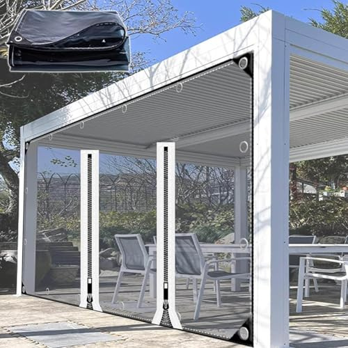 Tende Trasparenti in Teloni Per Pergola,Telone in Pvc Pesante Da 0,35mm,Pannelli Laterali in Telone Trasparente Impermeabile Con Porte a Cerniera,Tende Per Eventi e Tendoni,2Zips-4.3×2.3m(14.1*7.5ft)