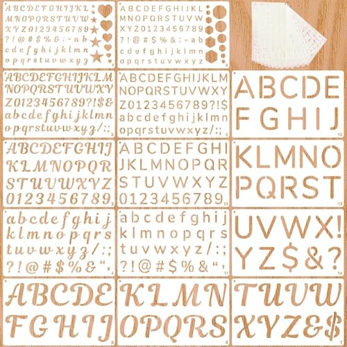 FrostyFlair 14 piezas Plantillas de Letras y Números, 1.3cm, 1.9cm, 2.5cm, 5.1cm Plantillas de Letras & Números, Plantillas de Plástico para Pintura, Proyectos Creativos & Decoración de Paredes