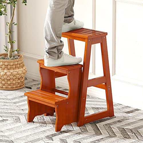 LISHEUK Klappbarer 3-stufiger Holztritt, Leiter, tragbarer Stuhl, Hocker, Schuhbank/Bibliotheksleiter, Blumenständer, verbreitertes Design für zusätzliche Stabilität und Sicherhe