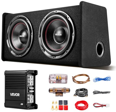 VEVOR Caisson de Basses pour Voiture 305 mm, Double Subwoofer avec Amplificateur Séparé 490 W RMS, Haut-Parleurs Préinstallés et Kit de Câblage, pour Coffre de Voiture et Système Audio Automobile