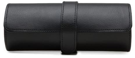 WOLF Heritage Watch Roll, Blake Black/Purple - Holds Up to Three Watches - Vegan Leather, Ultra-Suede Lining, Snap Closure - Includes Two Watch Guards