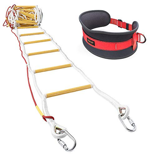ISOP Feuerfeste Rettungsleiter 10m für Häuser mit 3 Stockwerken Innovative Lösung - Brandschutzleitern mit Haken und Sicherheitsgurt - Schnell zu Installieren und Einfach zu Verwenden - Zertifiziert