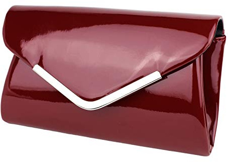 Schompi Vintage Damen Lack-Tasche Abendtasche Clutch Bag mit abnehmbarer Schulterkette Kettentasche