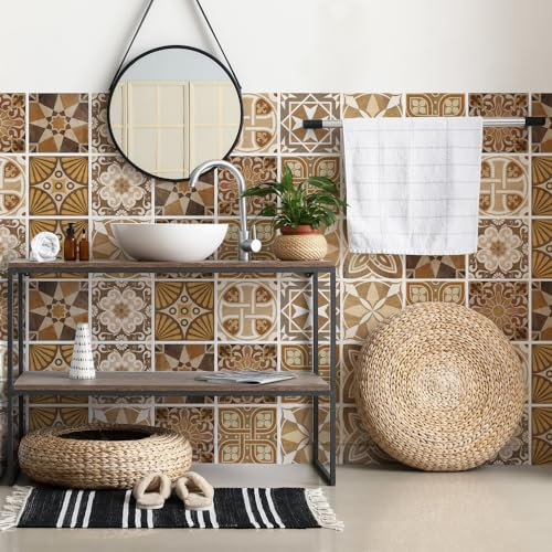 RE-COVERTILES - Autocollants Carrelage Salle de Bain et Cuisine 12 Pcs 15x15 cm - PS00146 Décoration murale en carrelage mosaïque PVC imperméable style carreaux de ciment Azulejos