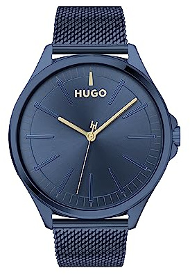 HUGO Analog Quarzuhr für Herren #Smash Kollektion mit Silbernes Edelstahl-Mesh-Gliederarmband oder Lederarmband
