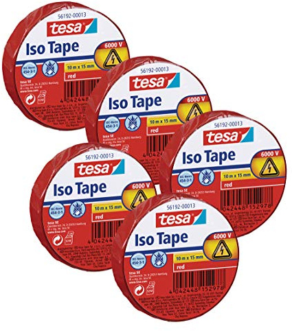 Tesa Isolierband 10m x 15mm (5 Rollen/Rot)
