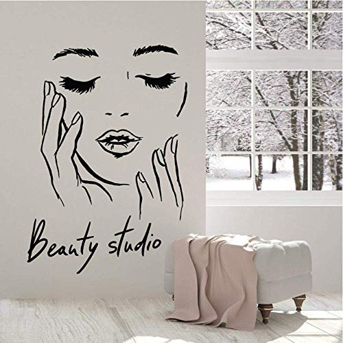 Weibliches Gesicht Kosmetik Wandtattoo Make-Up Beauty Studio Vinyl Wandaufkleber Home Decoration Zubehör Für Wohnzimmer Schlafzimmer 57X81Cm
