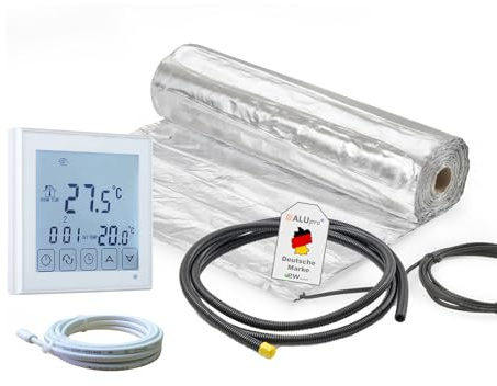 ew direkt elektrische Fußbodenheizung AluPro 140 für Laminat/Klickvinyl mit Thermostat RT-45 (6 m² - 0,5 x 12 m)