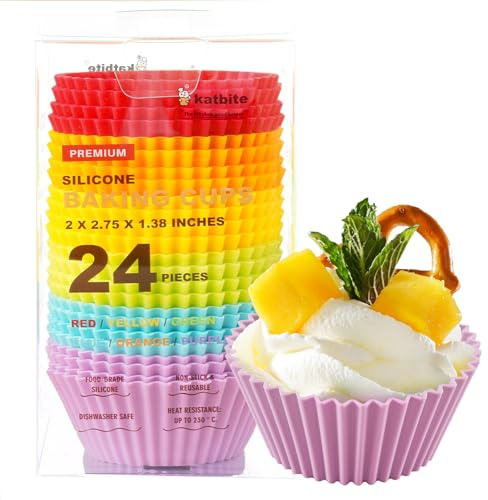 katbite Silikon Backbecher 24er-Pack Wiederverwendbare Backformen Cupcake Muffinformen, Muffinform Silikon, 24er Pack Silikon Muffinförmchen, Muffinform Silikon Bpa Frei